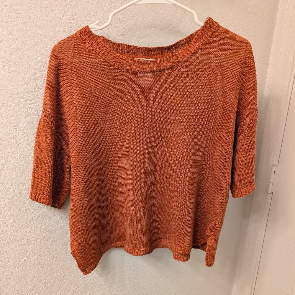 Poetry Delave 100% Linen Short Sleeve Sweater- Brown Chilli